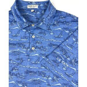 Peter Millar Mens Polo Shirt Cascata Golf Club Sz Large Summer Comfort Print